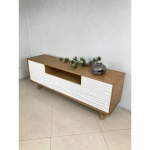  длинная тумба из массива карагача с белым фасадом  Каталог мебели из России - AdtPro Id-1