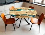 Обеденный стол Poplar из из массива тополя и смолы в белой светлой кухне современного стиля id-1252.333