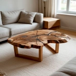 Журнальный стол изготовлен из эксклюзивного спила горного вяза в скандинавском интерьере