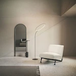 Современная гостиная Contemporary с зонированием пространства с помощью высокого торшера CircleLine у дивана
