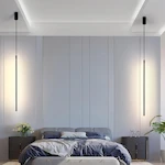 Стильные подвесные светильники SimpLumen UP над прикроватными столиками в спальне