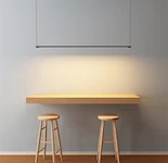 Подвесные линейные светильники SimpLumen Horiz над столиком в стильном кафе в скандинавском стиле