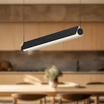 Потолочный светильник SimpLumen Shade Three над обеденным столом в столовой