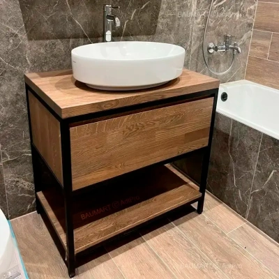 Тумба под раковину Лофт из массива дерева ХОЛАНН светло-серая