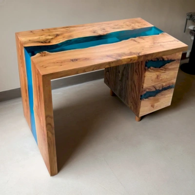 Уникальный и очень оригинальный письменный стол в стиле Река с тумбой