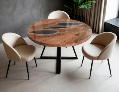 Комплект обеденной группы: круглый стол из эпоксидной смолы и дерева с дизайнерскими стульями Art. 1252.508