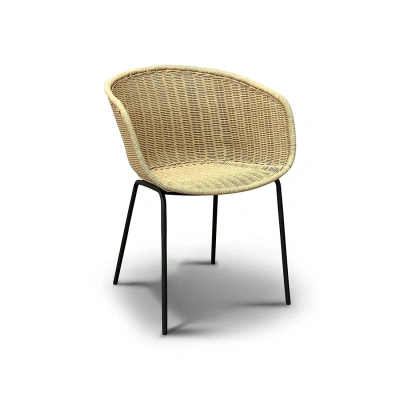 Кресло садовое из искусственного ротанга на черных ножках для эко-стиля