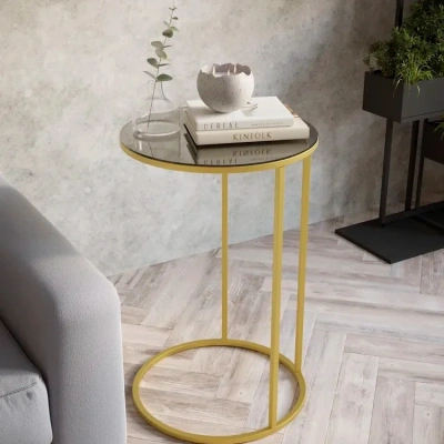 Кофейный столик MyOry Lumina круглый со стеклянной столешницей и золотым каркасом