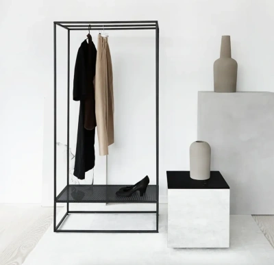 Металлический стеллаж MyOry Rori с вешалкой и полкой для обуви | 80×30×170 см | Для прихожей и ванной