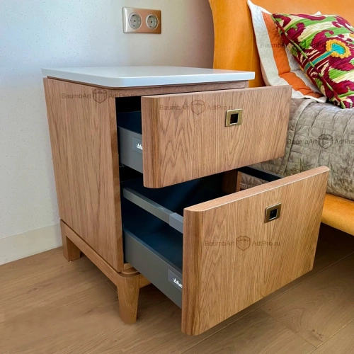 Тумба прикроватная СЕЛЕНА со скруглённым с фасадом со шпоном дуба с двумя выдвижными ящиками