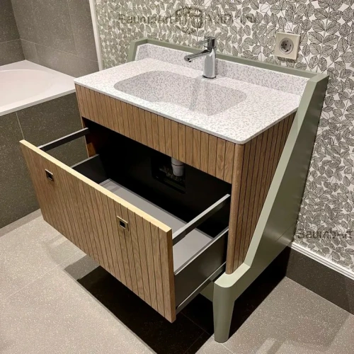 Дизайнерская тумба под раковину Большой выдвижной ящик под раковиной предлагает достаточно места для хранения туалетных принадлежностей