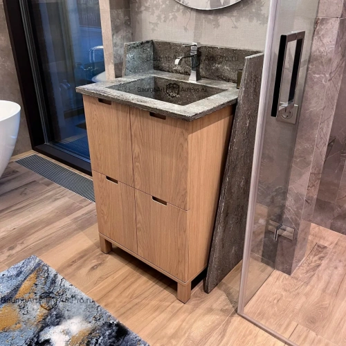 Напольная тумба под раковину из влагостойкого МДФ со шпоном дуба столешница с раковиной из камня