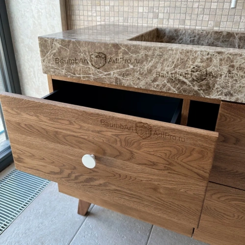 Напольная тумба под раковину из массива дуба для большой ванной комнаты четыре выдвижных ящика