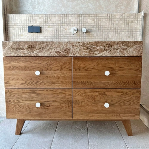 Напольная тумба под раковину для большой ванной комнаты из массива дуба 