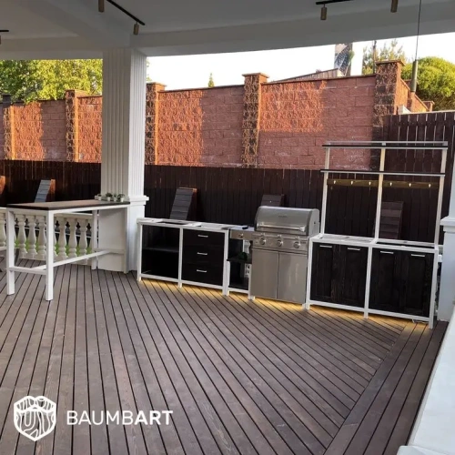 Барный стол для уличной террасы. Кухня с грилем BBQ 