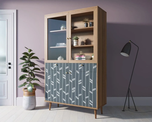 Буфет для посуды "Berber"  с УФ-принтом "18" | Скандинавский стиль | Ясень и ЛДСП | 120×45×200 см