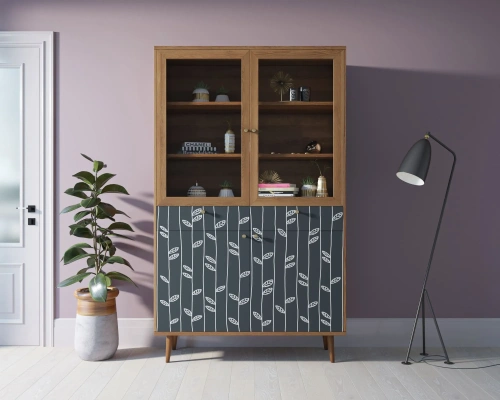 Напольный буфет "Berber" для посуды с УФ-принтом "18". 120×45×200 см. Скандинавский стиль