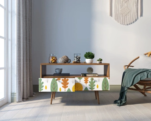 Скандинавская консоль с двумя ящиками "Berber" УФ-принт №30 | Консоль из ясеня, скандинавская консоль