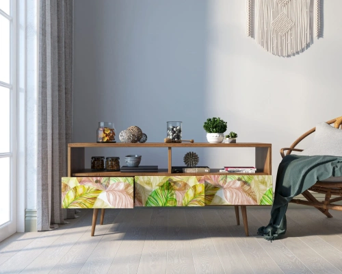 Консоль с тремя ящиками "Berber" (Принт-29). Скандинавский стиль. Материалы: ясень, ЛДСП, дерево