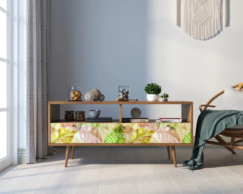Длинная консоль "Berber" 130 см с тремя ящиками и УФ-принтом №29. Скандинавский стиль