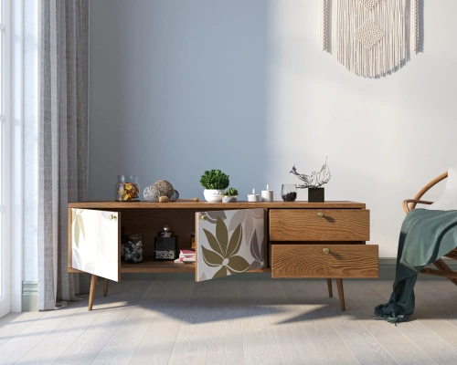 Комод с дверками в скандинавском стиле "Berber" | УФ-печать "Принт-27" |  Мебель из ясеня, 