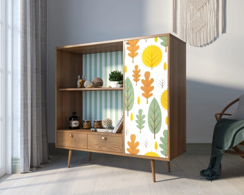 Ваш интерьер украсит оригинальный стеллаж напольный с выдвижными и дверцей "Berber" (Принт-30).  Каталог мебели из России - AdtPro. Id-2