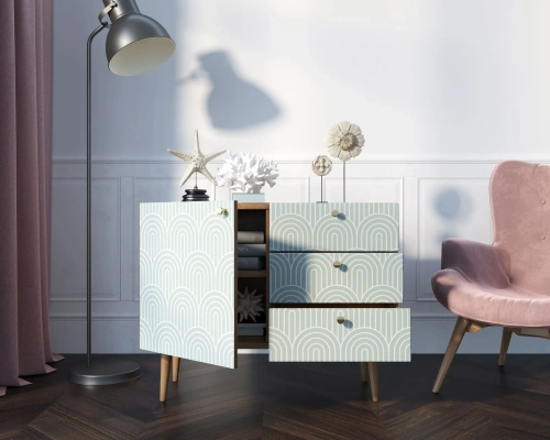 Ваш интерьер украсит оригинальный комод три ящика и дверка "Berber" (Принт-34).  Каталог мебели из России - AdtPro. Id-1