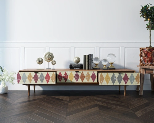 Заказать эксклюзивный консоль  с ящиками тумбы тв "Bruni print". Цвет орех, который станет приятным дополнением к неповторимому дизайну вашей комнаты. Каталог мебели из России - AdtPro. Id-2