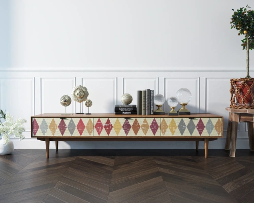 Ваш интерьер украсит оригинальный консоль  с ящиками тумбы тв "Bruni print". Цвет орех.  Каталог мебели из России - AdtPro. Id-4