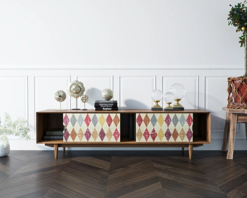 Ваш интерьер украсит оригинальный тумба консоль в скандинавском стиле  под телевизор "Bruni print". Цвет орех.  Каталог мебели из России - AdtPro. Id-2