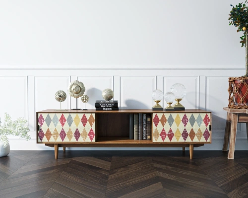 Изготовленная нами мебель на заказ - тумба консоль в скандинавском стиле  под телевизор "Bruni print". Цвет орех несомненно станет предметом интеьера, на который невозможно будет необратить внимание. Каталог мебели из России - AdtPro. Id-4