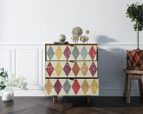 Изготовленная мебель на заказ - комод для белья и одежды в скандинавском стиле на три ящика "Bruni print" цвет орех создаст неповторимую тмосферу в Вашей комнате. Каталог мебели из России - AdtPro. Id-2