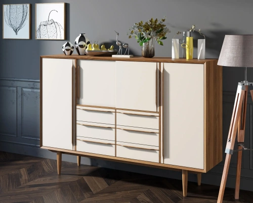 Купите мебель для Вашего интерьера - удлинённый большой комод "Bruni white" цвет орех. Каталог мебели из России - AdtPro. Id-2