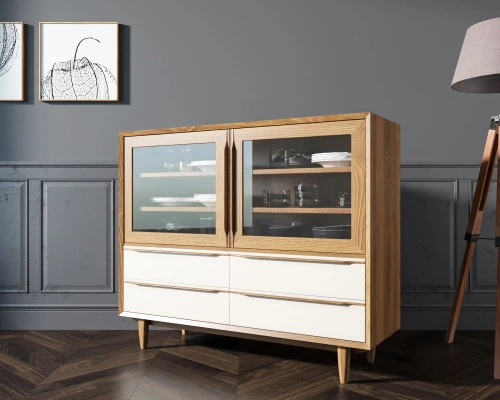 Буфет низкий для посуды на кухню "Bruni white". Цвет орех идеальное решение для тех, кто хочет привнести особый шарм в свой интерьер. Каталог мебели из России - AdtPro. Id-3