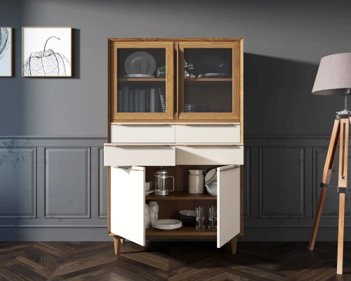 Изготовленная нами мебель на заказ - буфет большой напольный для посуды "Bruni white" цвет орех несомненно станет предметом интеьера, на который невозможно будет необратить внимание. Каталог мебели из России - AdtPro. Id-1