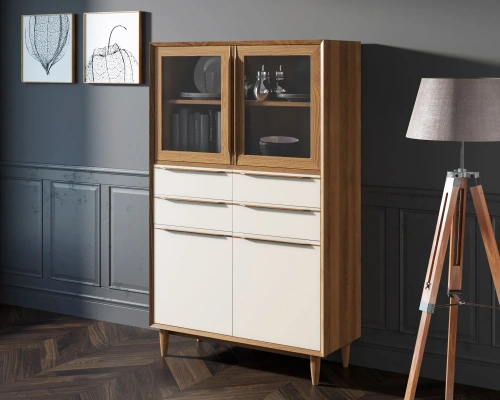 Буфет большой напольный для посуды "Bruni white" цвет орех идеальное решение для тех, кто хочет привнести особый шарм в свой интерьер. Каталог мебели из России - AdtPro. Id-2