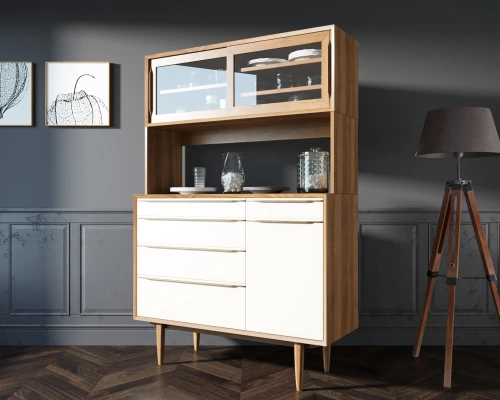 Заказать эксклюзивный буфет  для посуды в гостиную "Bruni white". Цвет орех, который станет приятным дополнением к неповторимому дизайну вашей комнаты. Каталог мебели из России - AdtPro. Id-3