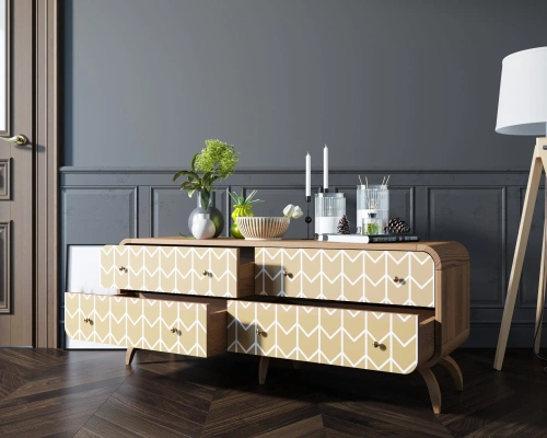 Атмосфера в комнате станет приятнее, а дизайн жилища неповторимым если Вы закажете современный длинный низкий комод c ом "Ellipse print" (Принт-1). Цвет орех. Каталог мебели из России - AdtPro. Id-1