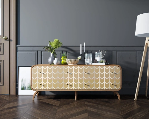 Современный длинный низкий комод c ом "Ellipse print" (Принт-1). Цвет орех идеальное решение для тех, кто хочет привнести особый шарм в свой интерьер. Каталог мебели из России - AdtPro. Id-3