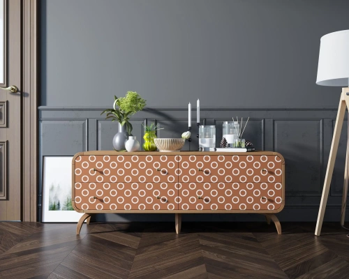 Длинный комод Ellipse (Принт-3) с 4 ящиками в интерьере гостиной скандинавский стиль