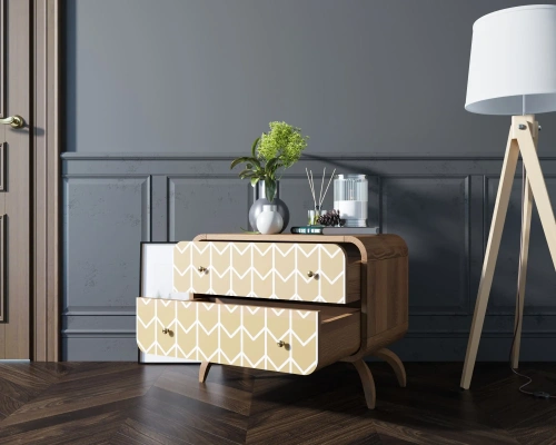 Изготовленная нами мебель на заказ - низкий комод с двумя ящиками "Ellipse print" (Принт-1) цвет орех несомненно станет предметом интеьера, на который невозможно будет необратить внимание. Каталог мебели из России - AdtPro. Id-1