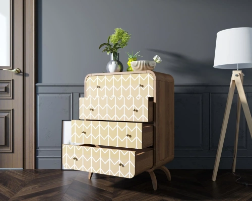 Изготовленная мебель на заказ - высокий комод с четырьмя ящиками "Ellipse print" (Принт-1) цвет орех создаст неповторимую тмосферу в Вашей комнате. Каталог мебели из России - AdtPro. Id-1