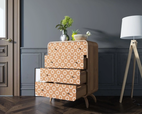 Атмосфера в комнате станет приятнее, а дизайн жилища неповторимым если Вы закажете высокий комод с четырьмя ящиками "Ellipse print" (Принт-3) цвет орех. Каталог мебели из России - AdtPro. Id-1