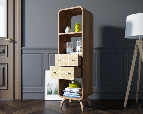 Оформляя покупку стеллаж напольный узкий с ящиками "Ellipse print" (Принт-01) цвет орех в интернет-магазине вы получаете качественную мебель с гарантией производителя. Каталог мебели из России - AdtPro. Id-1