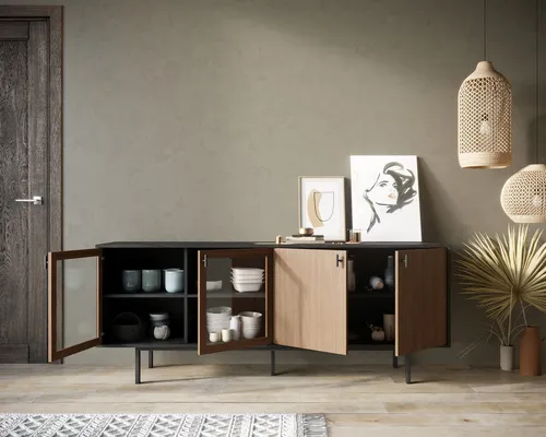  Заказать эксклюзивны комод со стеклянными и глухими дверками  Emerson производство Этажерка. Каталог мебели из России - AdtPro. Id-0