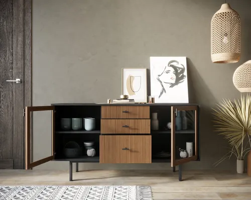  Ваш интерьер украсит комод две стеклянные дверки и три ящика  Emerson производство Этажерка. Каталог мебели из России - AdtPro. Id-0