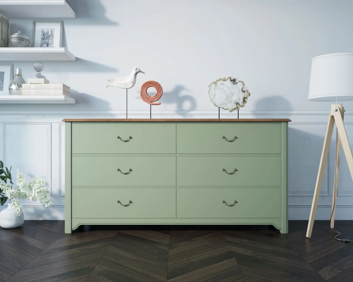 Предлагаем купить удлинённый комод на 6 ящиков "Olivia". Цвет оливковый с помощью которого Вы сможете сделать интерьер помещения стильным и современным, мебель которая подчеркнёт особенности задуманные дизайнером интерьера. Каталог мебели из России - AdtP