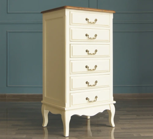 Атмосфера в комнате станет приятнее, а дизайн жилища неповторимым если Вы закажете маленький комод 6 ящиков на ножках "Leontina" цвет слоновая кость. Каталог мебели из России - AdtPro. Id-1