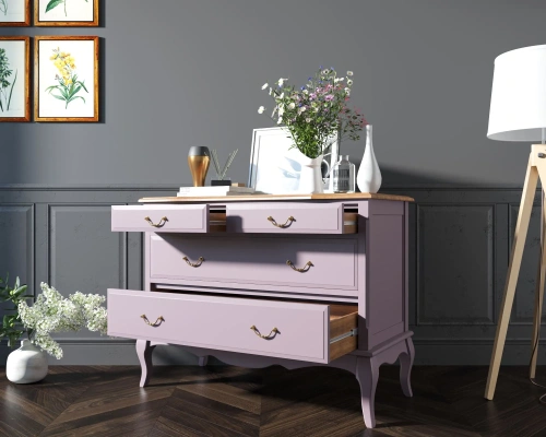 Комод для белья и одежды на 4 ящика "Leontina lavanda" цвет лавандовый идеальное решение для тех, кто хочет привнести особый шарм в свой интерьер. Каталог мебели из России - AdtPro. Id-1