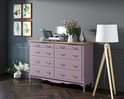 Изготовленная нами мебель на заказ - удлинённый комод на восемь ящиков "Leontina lavanda" цвет лавандовый несомненно станет предметом интеьера, на который невозможно будет необратить внимание. Каталог мебели из России - AdtPro. Id-2